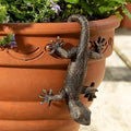 Vintage Bronze Gecko Planter Pot Hugger Flower Figurine – Resin Climbing Lizard Statue for Garden, Fairy Garden Terrarium, Outdoor Fence & Yard Decor，Versatile Home & Office Decor
