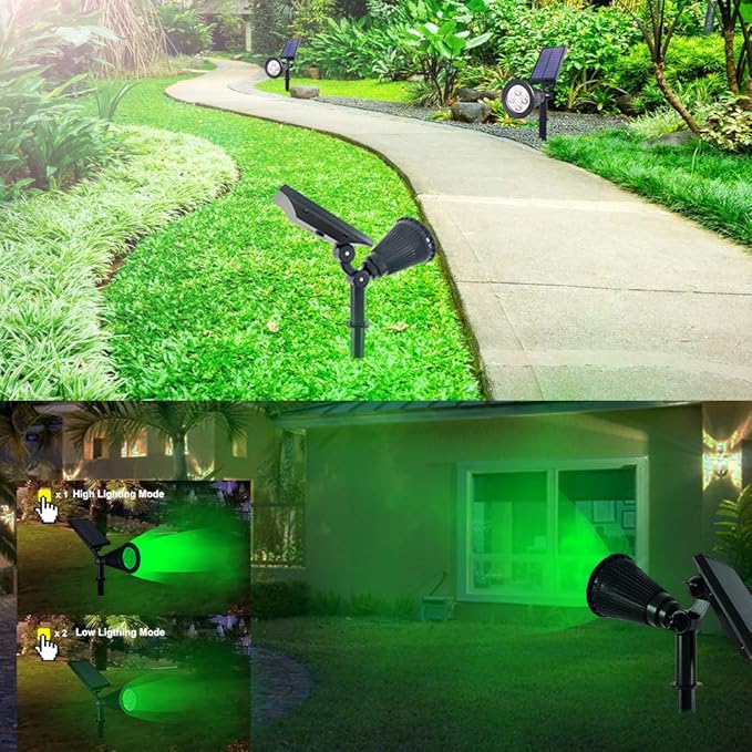Solar Lights Outdoor Waterproof, 4 LED Landscape Lights, 2 in 1 LED Solar Spotlight for Flag Garden Pathway Yard Patio Lawn Outdoor Decor Lighting (Green)