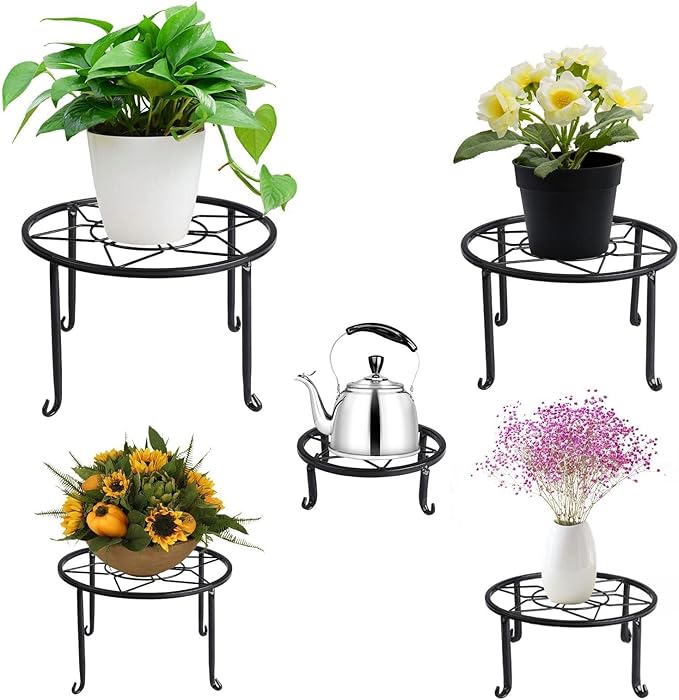 5 Pack Metal Plant Stands,Heavy Duty Potted Holder for Flower Pot,Indoor Outdoor Metal Rustproof Iron Garden Container Round Supports Rack for Planter