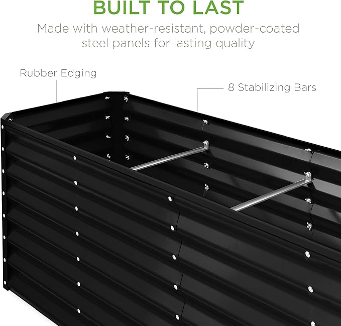 Best Choice Products 8x2x2ft Raised Outdoor Metal Garden Bed, Deep Root Box Planter for Vegetables, Flowers, Herbs, 240 Gallon Capacity, 100% Non Toxic Materials - Black