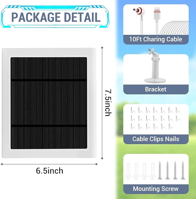Solar Panel Outdoor for Ring Cameras (White 3P) Spotlight Cam Plus/Pro(Battery) Stick Up Cam/Pro Wireless Outdoor with 10FT/3M Long Cable Dustproof Waterproof