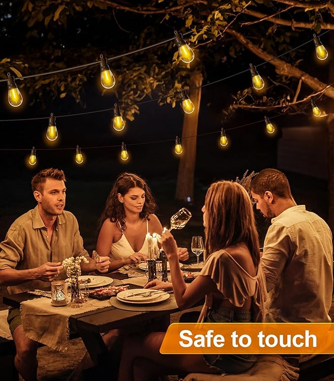 Outdoor String Lights Patio LED - Light Outside 50Ft 15M Waterproof Remote Dimmable S14 Porch Lighting Edison Plastic Bulb Pergola Hanging Balcony Connectable Backyard Yard Gazebo Party Garden Bistro