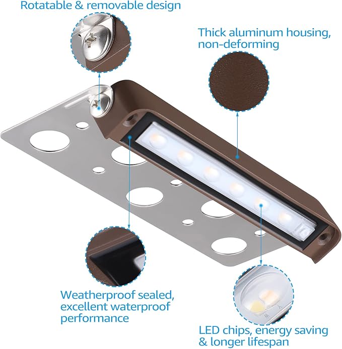 LEONLITE 8-Pack Premium Series 5CCT 7 Inch LED Hardscape Lighting Swivel, 2200K/2700K/3000K/4000K/5000K Selectable, Retaining Wall Light Low Voltage, 12V Paver Light, 4.5W Outdoor Step Light, ETL