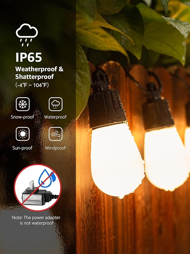 Lepro ZB1 AI Smart Outdoor String Lights APP Control, 100(88+12) ft RGB+IC+Warm White Outdoor Light 30 LED Bulbs, NOT Extendable, Alexa Google Enabled, Music Sync, NO Remote, 2.4 GHz WiFi+Bluetooth