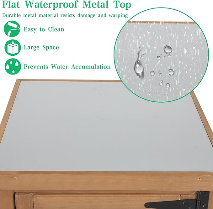 Outdoor Storage Cabinet Weatherproof, Tall Wood Garden Potting Bench Table with Removable Shelves, Metal Top, Outdoor Patio Cabinet Work Station for Tool Accessories,17.8''x17.8''x62''