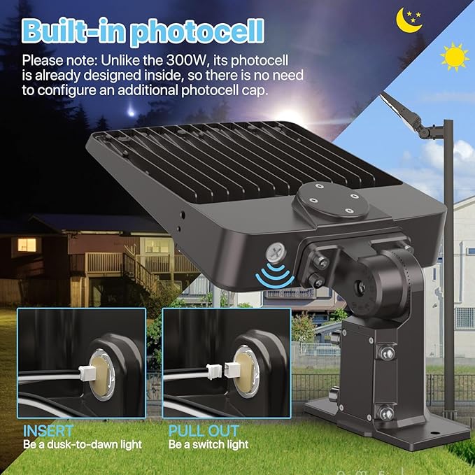 HYPERLITE Parking Lot Light 200W: 30000LM 5000K LED Parking Lot Lights Outdoor with Photocell, Arm & Slip Fitter 2 in 1 Mount LED Pole Light for Parking Lot, Garage, Barn, Roadways, Driveways