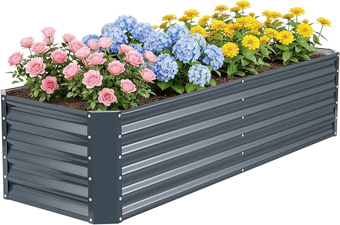 ZORMY 6×2×1.4ft Galvanized Raised Garden Bed Kit, Metal Planter Boxes Outdoor, High Raised Beds for Vegetables, Fruits, and Flowers - IronGrey