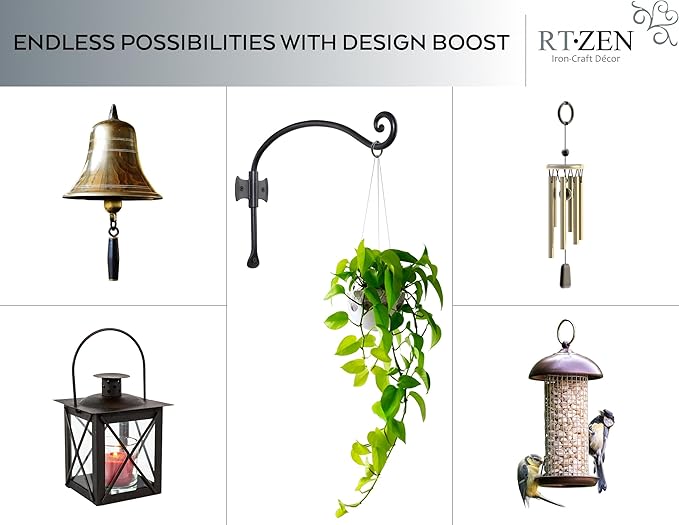 RTZEN Plant Hangers Indoor or Outdoor - Wrought Iron Metal Hanger Indoor Hook - Heavy Duty Wall Bracket Hooks for Hanging Plants Baskets Lanterns Wind Chimes - 2 Pack (Black Axe-Shape Hooks)