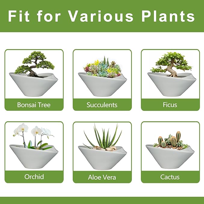 Bonsai Pots 13 Inch - Ceramic Succulent Pots with Drainage Hole Decorative Plant Pot Indoor Large Outdoor Planter Modern Flower Pot for Home Garden Office Room Decor Gray