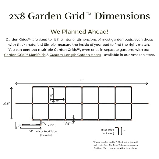 Garden Grid Watering System | Raised Garden Bed Drip Irrigation System – But Better | Pre-Assembled, Waters Every Plant Evenly, 2-Minute Setup | Square Foot Gardening Grid | US-Made (Cornerless, 2x8)