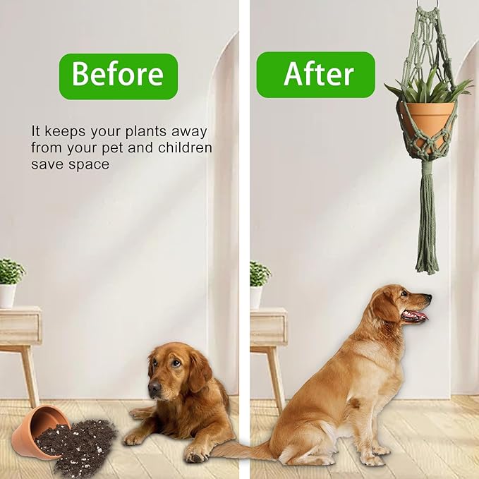 Artilady Macrame Hanging Planter for Indoor Plants, Boho Woven Plant Hanger Large Hanging Flower Pot Holders Outdoor Baskets Storage Green Wall Decor (Olive Green-2pcs)