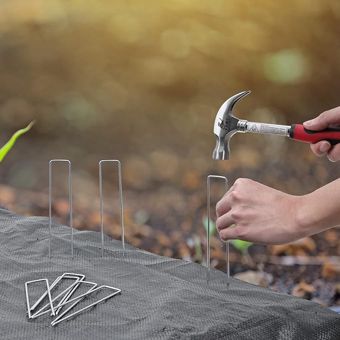 HongWay 420pcs 6 Inch Landscape Staples Galvanized Garden Stakes, 11 Gauge U-Shaped Sod Pins Yard Ground Staples for Landscaping Fabric Tent Lawn Truf Fence Irrigation Tube