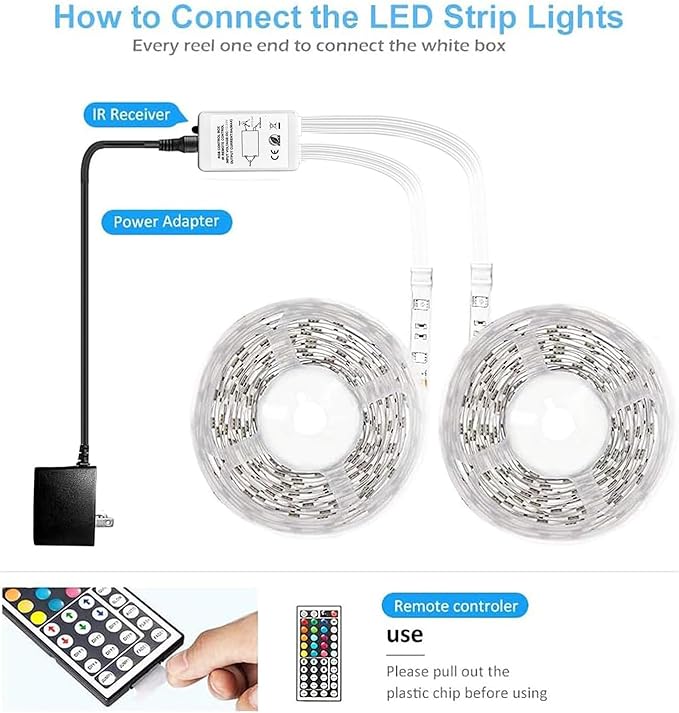 DAYBETTER Led Strip Lights Waterproof, 32.8ft(2 Rolls of 16.4ft) Led Tape Lights Color Changing 300 LEDs Light Strips Kit with 44 Keys Ir Remote Controller and 12v Power Supply for Indoor Outdoor Use