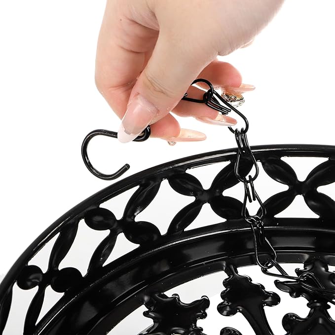 2 Pack Hanging Planters, 9.8 Inch Metal Plant Hanger, Decorative Glossy Black Plant Pot Holder, Planter Hanging Baskets with Chains and Hooks for Indoor or Outdoor Balcony Porch Home Decor