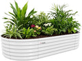 A ANLEOLIFE 8X4X1.5 ft Galvanized Raised Garden Beds Outdoor, Oval Large Metal Planter Box for Planting Vegetables Flowers Herb, Anti-Rust & Easy-Setup, Antique White