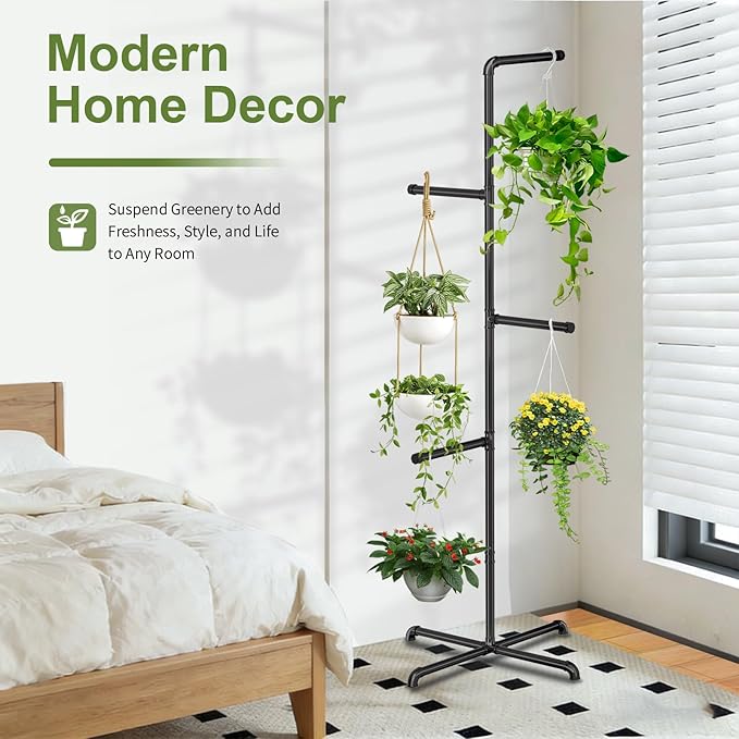 Hanging Plant Stand, Plant Hanger Indoor, Corner Hanging Plant Stand, Black Metal Holder for Bedroom, Living Room, Garden, Balcony (large)
