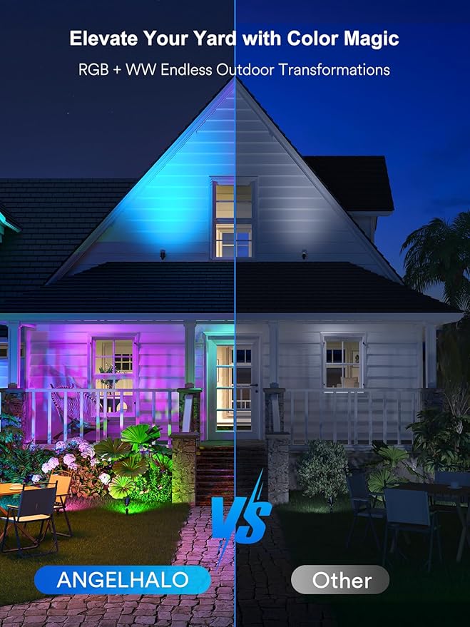 ANGELHALO Smart Landscape Spotlights, Low Voltage IP65 Waterproof Outdoor Spotlights Compatible with APP/Voice/Alexa Control, Color Changing Lights for Yard Garden Pathway Lawn, 6 Pack