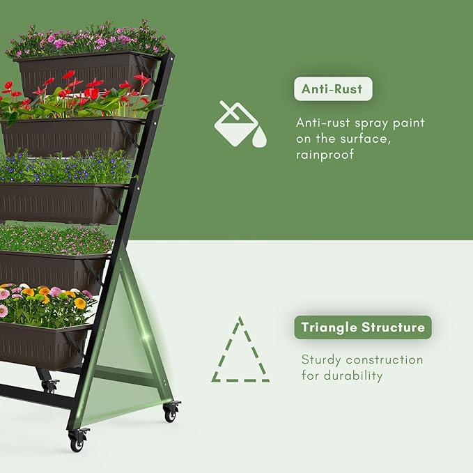 TOREVSIOR 5-Tier Vertical Raised Garden Bed, Vertical Garden Planter with Water Drainage, Elevated Garden Bed for Vegetables Flowers Herbs Indoor Outdoor