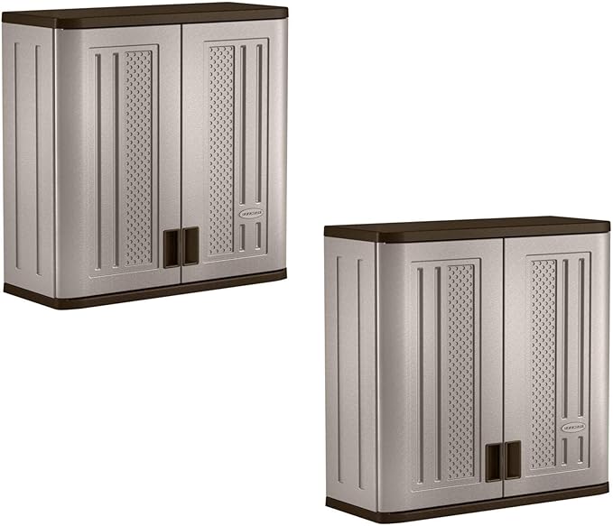 Suncast 2 Pack 4 Cubic Feet Resin Single Shelf Garage Wall Storage Cabinet, Platinum