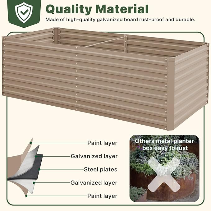 DTIG Galvanized Raised Garden Bed for Vegetables Flowers Herbs, Tall Metal Raised Garden Bed Kit with Garden Tools, Gloves, Plant Labels, Brown 6×3×2FT
