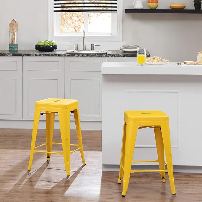Devoko Metal Bar Stools 24" Indoor Outdoor Stackable Barstools Modern Style Industrial Vintage Counter Bar Stools Set of 4 (24 inch, Yellow)