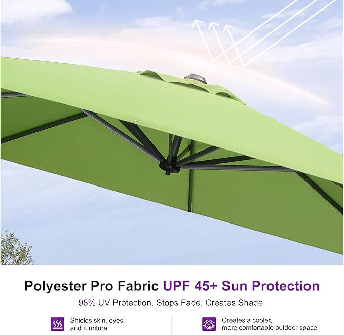 PURPLE LEAF 8 Feet Patio Umbrella Outdoor Cantilever Square Umbrella Aluminum Offset Umbrella with 360-degree Rotation for Garden Deck Pool Patio Apple Green