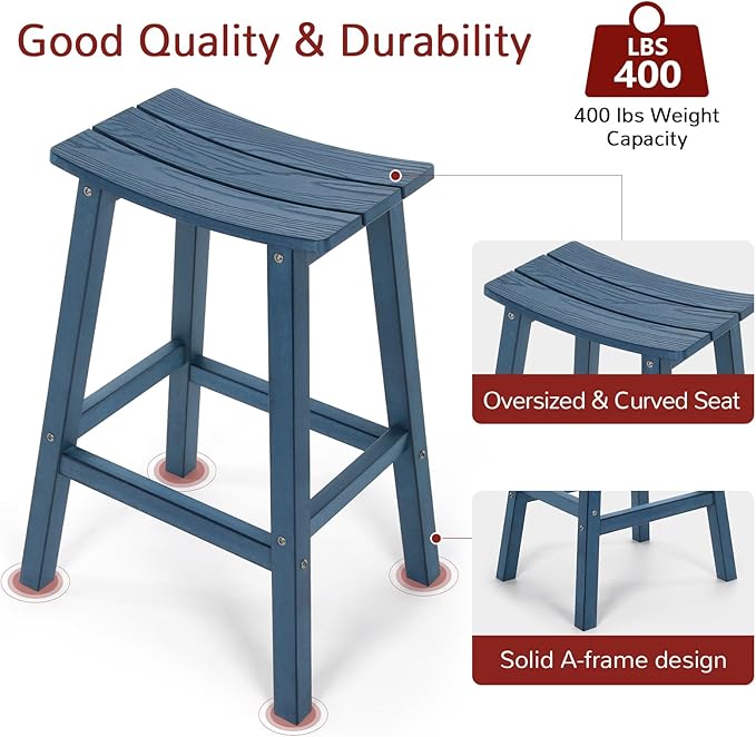 Stoog All-Weather Bar Stools Set of 4, 28" Height Outdoor Bar Stools, Low Maintenance, for Patio, Deck, Kitchen Counter, and Garden, Blue