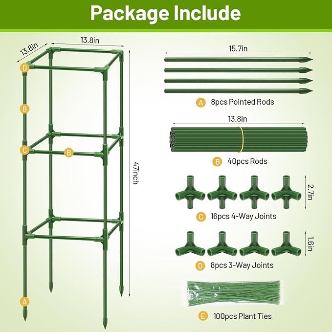 Legigo 2 Pack Square Tomato Cages for Garden- Up to 45 Inch Tomato Trellis Plant Cages Support, Tomato Stakes and Supports Cage for Climbing Vegetables Raised Garden Bed Cucumbers Peppers Flowers