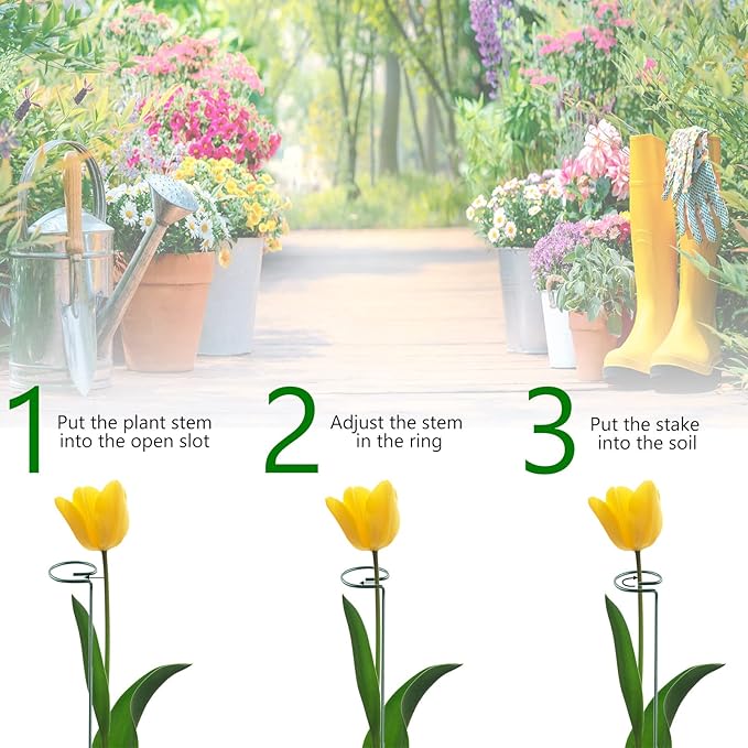 20 Pack 16 Inch Plant Support Stakes, Metal Single stemmed Flower Support Hoops，Garden Plant Stakes Plant Prop for Amaryllis Orchid Lily Rose Peony Tomatoes Gladiolus