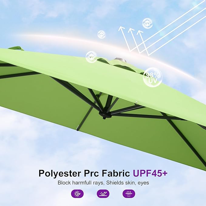 PURPLE LEAF 8' X 8' Patio Umbrella for Pool 7' High Offset Outdoor Cantilever Umbrella Swimming Pool Umbrella with 360°Rotation for Poolside Apple Green