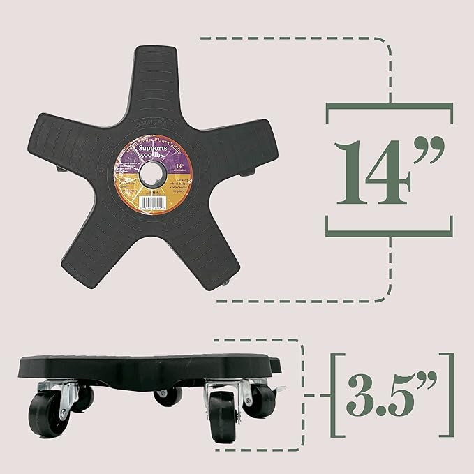 Bosmere 14" Plant Caddie - Heavy-Duty Rolling Plant Stand with Locking Wheels, 500 lb Capacity – Durable Plant Caddy for Indoor/Outdoor Use, Charcoal