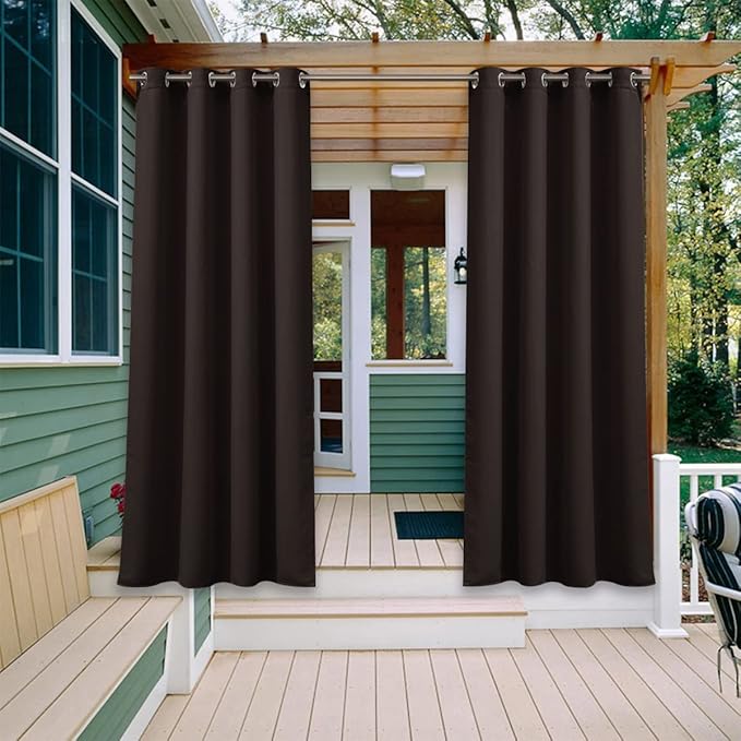 NICETOWN 2 Panels Outdoor Curtains for Patio Waterproof, Thermal Insulated Rustproof Grommet Blackout Outdoor/Indoor Window Treatment Privacy Protect for Landscape, W52 x L108, Brown