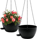 WOUSIWER Self Watering Hanging Planters, 2 Pack 10'' Plastic Pots with Drainage Holes & Reservoir Tray (Speckled Black) | Indoor & Outdoor Use for Ferns, Ivy, Herbs, Succulents