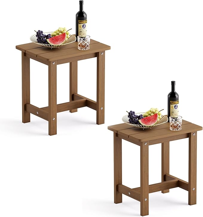 LUE BONA Outdoor Side Table Set of 2, HDPS Small Outdoor Table, Adirondack Side Table, Outside End Table for Patio, Porch, Deck, Pool, Weather Resistant/Easy Maintenance/Indoor or Outside Use, Brown