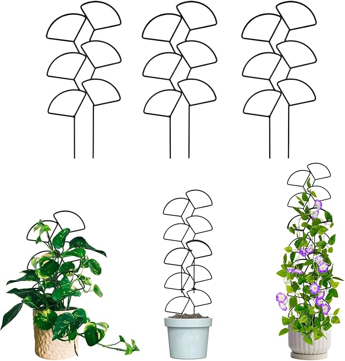Indoor Plant Trellis for Climbing Plants, 3 Pack Stackable Garden Trellis for Potted Plants, Small House Plant Trellis for Vine Ivy Flower Plant Support Outdoor DIY Metal Trellis, Black