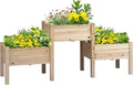 Outsunny Raised Garden Bed with 3 Planter Box, Elevated Wooden Plant Stand with Drainage Holes, for Vegetables, Herb and Flowers, Natural