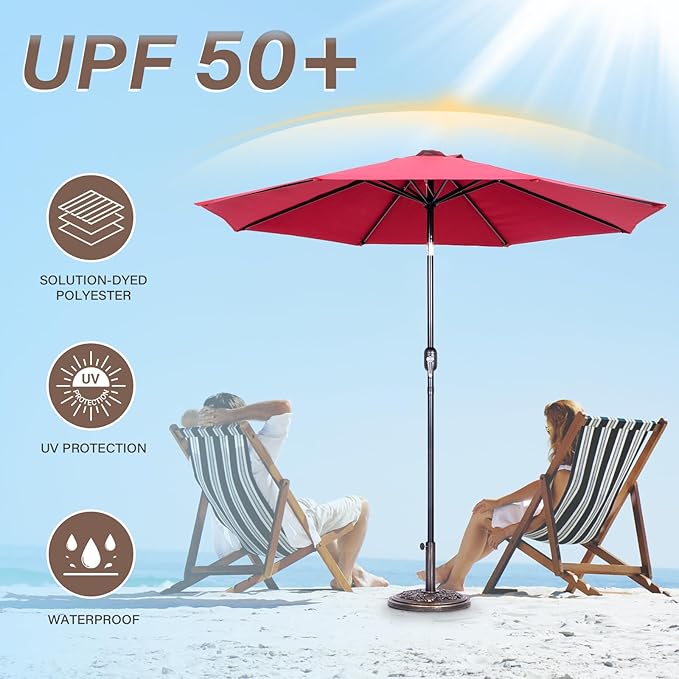 Backyard Expressions 9 ft. Patio Umbrella, Market Table Umbrella w/Tilt and Crank, 8 Ribs