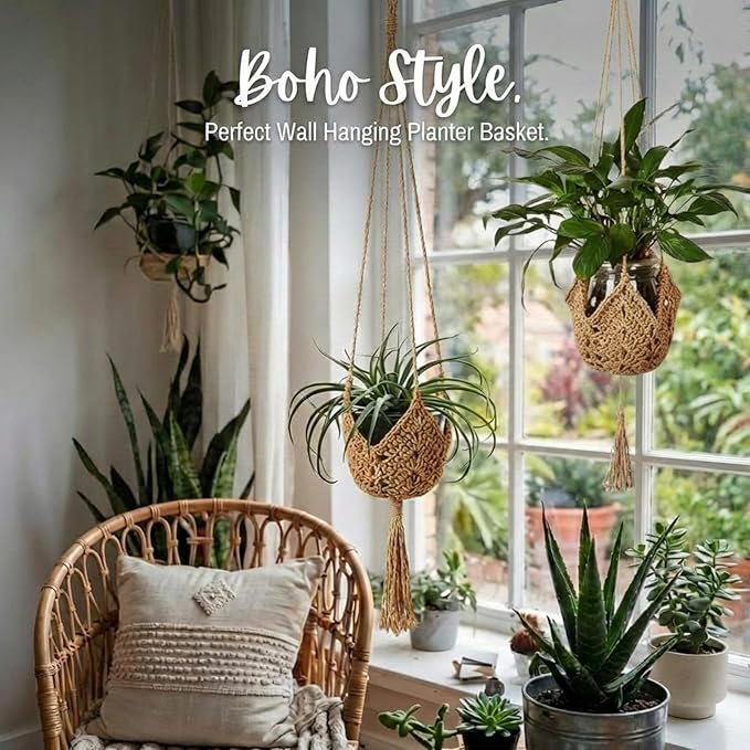 Shappy 1 Pack Jute Crochet Long Plant Hanger for 3 Inch to 12 Inch Pots, Macrame Plant Holder Rope with S Shaped Hooks for Halloween Home Decor (Brown)