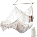 Chihee Hammock Chair Super Large Soft-Spun Cotton Rope Weaving Hanging Chair, Collapsible Strong Metal Spreader Bar Wide Seat Lace Stretch Swing Chairs Indoor Outdoor Garden Yard Theme Decoration