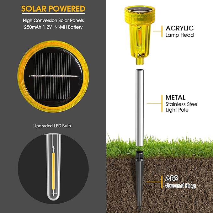 DERAYSION Solar Lights Outdoor LED Orange Waterproof Pathway Lights Yard Auto Dusk-to-Dawn Path Landscape Lights for Garden Outdoor Decorative 8 Pack