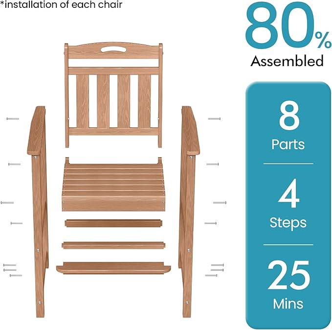 Ciokea Heavy Duty Bar Height Chair, 380lbs Outdoor Adirondack Tall Bar Chair Patio Stool with Arms & High Back, Heavy Duty All-Weather for Balcony, Poolside, Deck and Garden, Teak