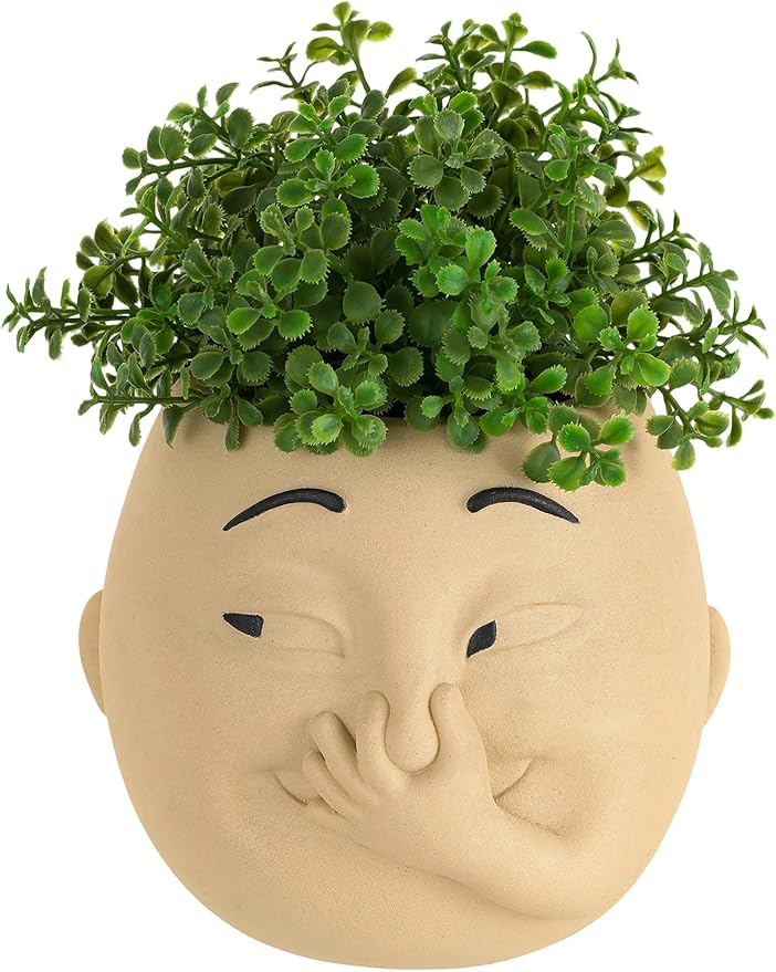 Funny Bathroom Planter Decor: Quirky Holding Nose Plant Pot Indoor for Bathroom Counter - Succulent Pot with Drainage - Unique Face Planter for Guest Bath room Counter Shelf Toilet Decoration