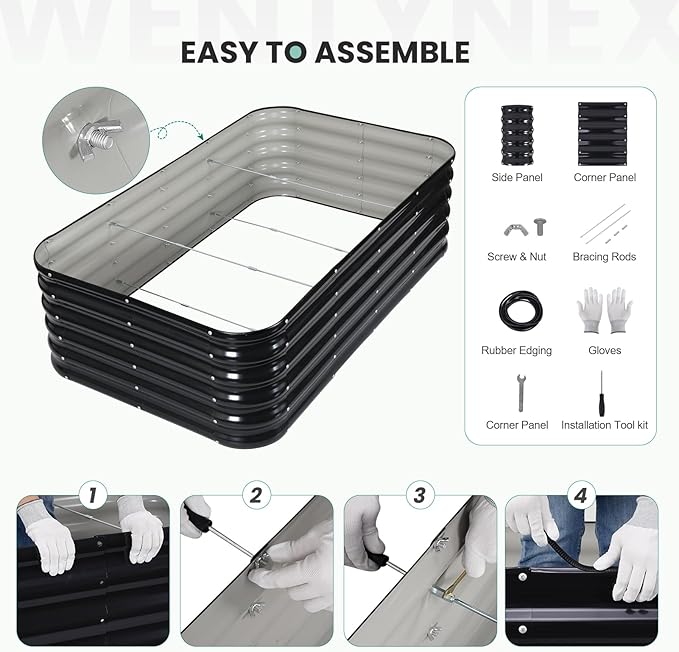 5×3×1.4FT Galvanized Raised Garden Bed Outdoor, Metal Raised Garden Bed Kit, Large Planter Raised Beds, 4 In1 Modular Raised Planter Box Outdoor,Raised Beds for Gardening for Vegetables Flowers Herbs