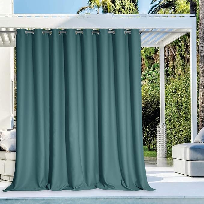 NICETOWN Waterproof Outdoor Gazebo Curtain W120 x L84, Rustproof Grommet Blackout Weighted Outdoor Drape Thermal Insulated Sunlight Block Panel for Sun Room/Porch, Teal, 1 Piece