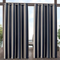 Exclusive Home Canopy Stripe Indoor/Outdoor Grommet Top Curtain Panel, 54"x96", Navy / Sand, Set of 2