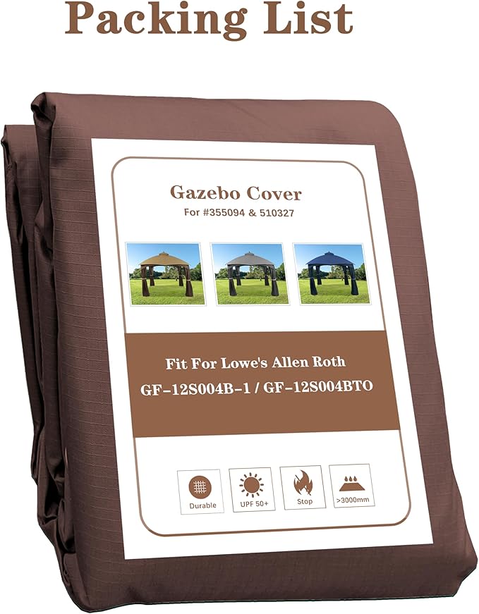 SCOCANOPY Brown Ripstop Replacement Top for Lowe's Allen Roth 10X12 Gazebo Model #GF-12S004B-1/ GF-12S004BTO