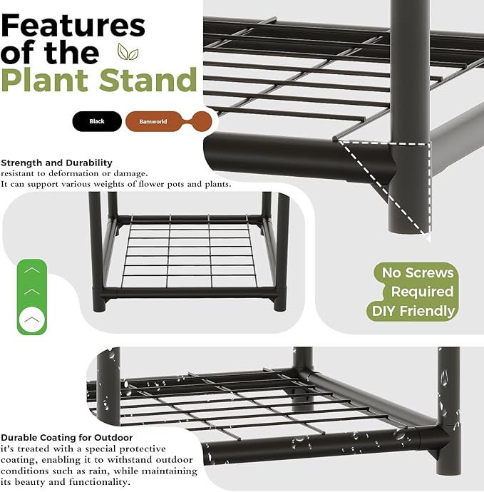 Bamworld Plant Stands Indoor 4 Sets Plant Shelves Outdoor Metal Plant Holder for Multiple Plants Flower Stands Window