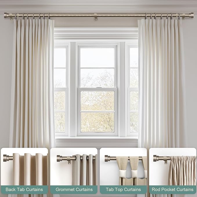 Retro Silver Curtain Rods for Windows 72 to 144 Inches Adjustable Length Heavy Duty 1" Diameter Window Curtain Rod with Decorative Finials for Outdoor Bedroom Kitchen Living Room Farmhouse