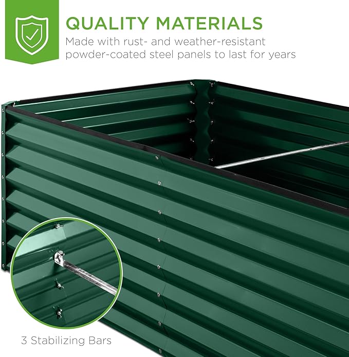 Best Choice Products 8x4x2ft Outdoor Metal Raised Garden Bed, Deep Root Planter Box for Vegetables, Herbs & Flowers, 478-Gallon Capacity, 100% Non Toxic Materials - Dark Green