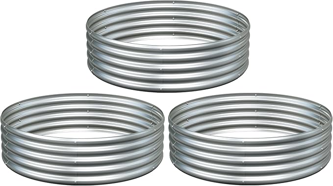 3PCS 4x4x1FT Galvanized Raised Garden Bed Kit,Vegetable Boxes-Round Metal Flower Box,Large Planter Raised Beds Outdoor Garden for Planting,Fruit,Herb-Silver